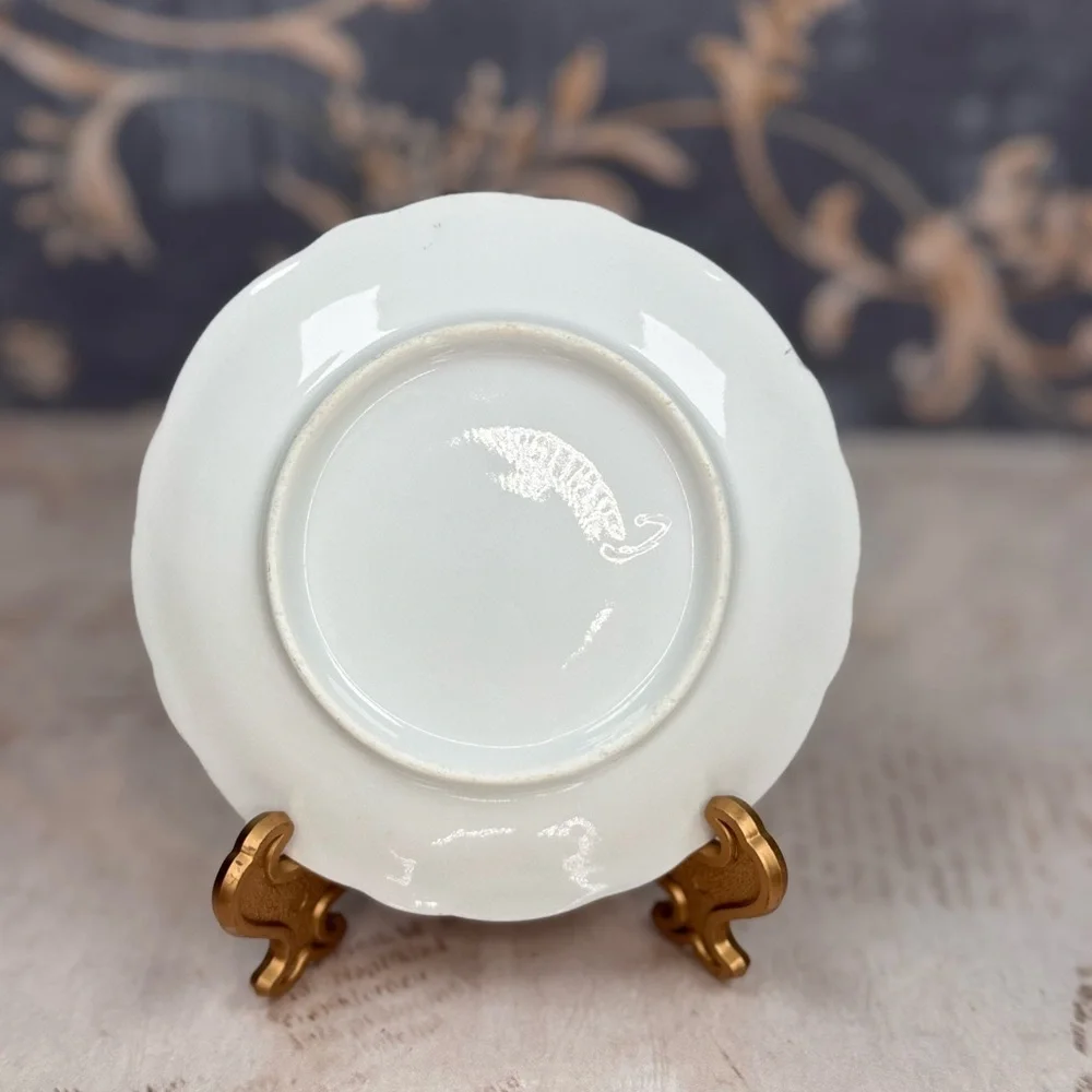 Antique Haviland Style Limoges Floral Saucers Gold Trim Set 2